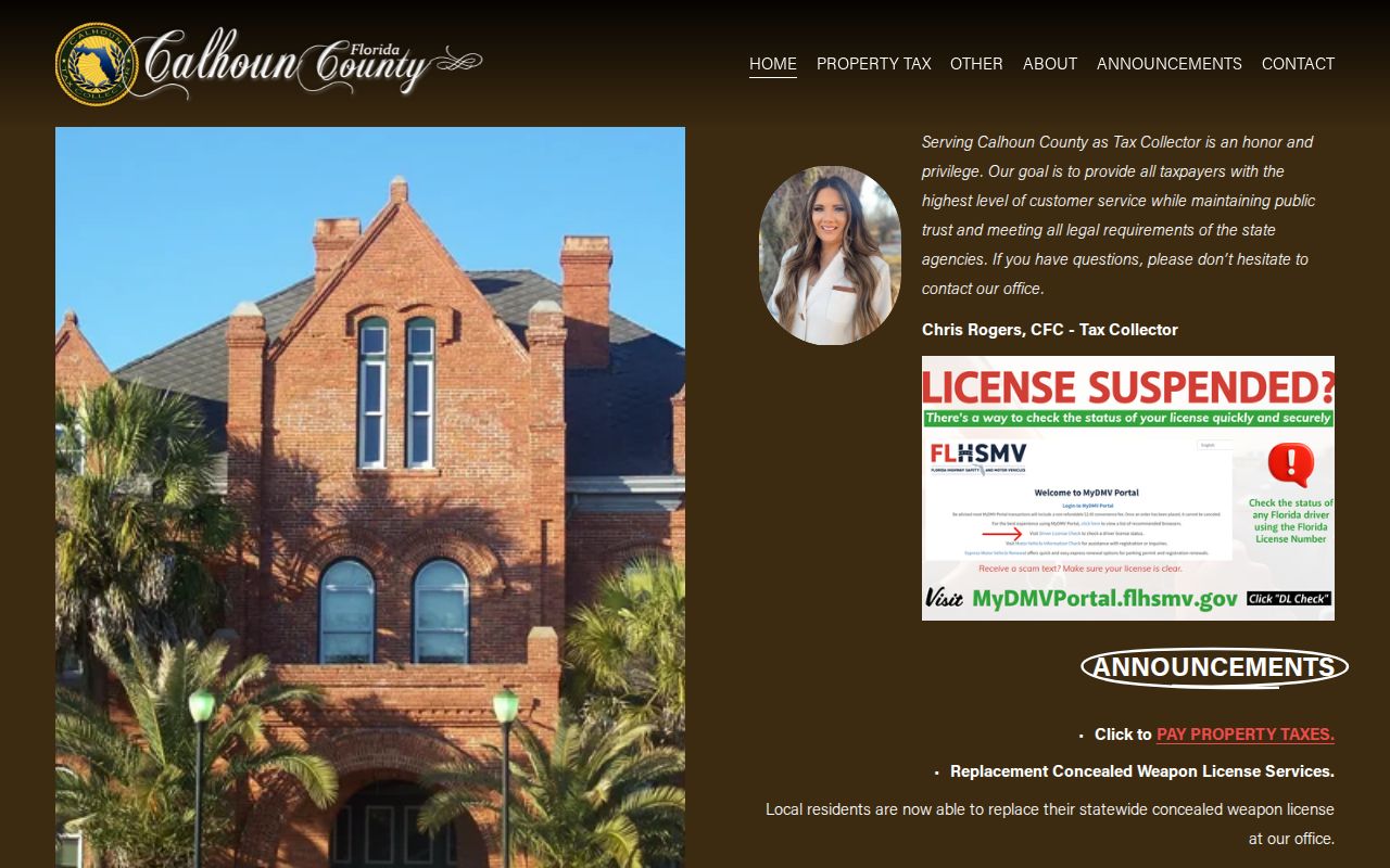 Calhoun County tax collector information page supporting local property tax record research